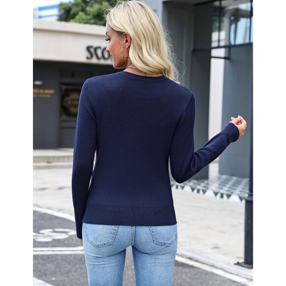 Totatuit Womens Navy Long Sleeves Cardigans Knitted Lightweight Zipper Sweater - Picture 5 of 7